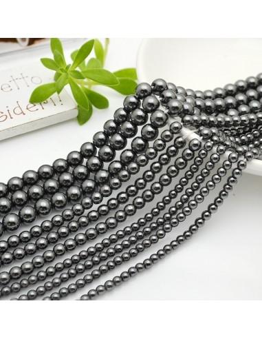 Filo di Ematite rotonda liscia colore ematite naturale circa 40cm | GDO