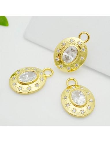 Ciondolo medaglietta in ottone oro con zircone centrale 12.5x18mm 1pz Gioie d'Oriente