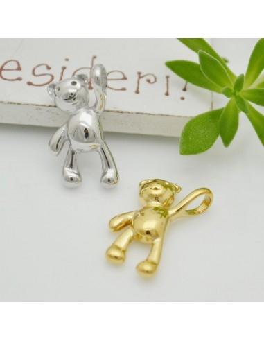 Ciondolo in acciaio a forma di orsetto oro e argento 20x9mm 1 pz| GDO