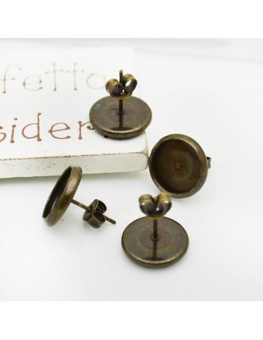 Base orecchini a perno con cabochon colore bronzo 12mm interno 10mm 2 paia