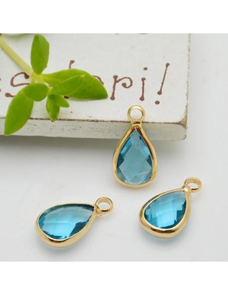 Charm di Cristalli a Forma di Gocce con Base Oro 7.5x14mm 1pz | GDO
