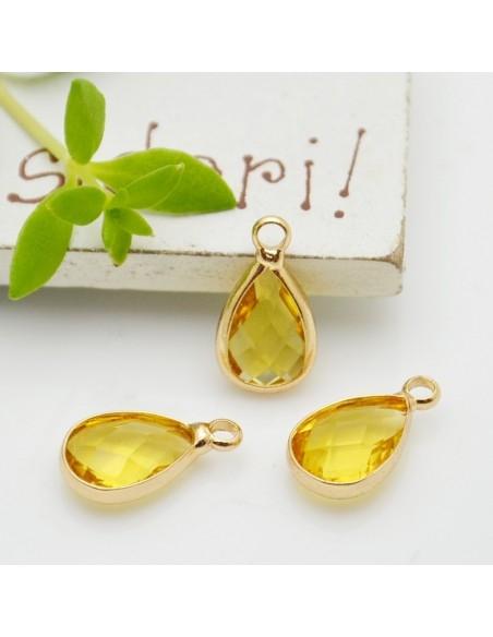Charm di Cristalli a Forma di Gocce con Base Oro 7.5x14mm 1pz | GDO