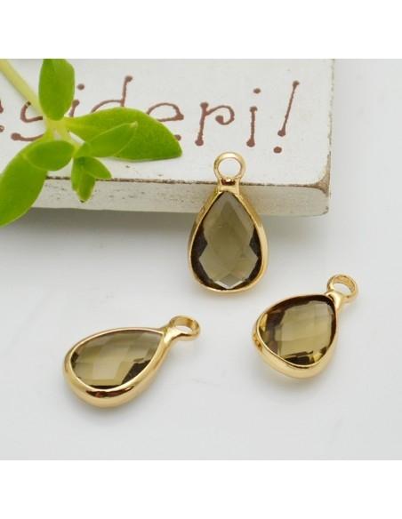 Charm di Cristalli a Forma di Gocce con Base Oro 7.5x14mm 1pz | GDO
