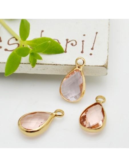 Charm di Cristalli a Forma di Gocce con Base Oro 7.5x14mm 1pz | GDO