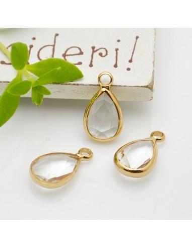 Charm di Cristalli a Forma di Gocce con Base Oro 7.5x14mm 1pz | GDO