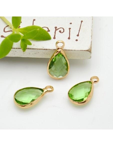 Charm di Cristalli a Forma di Gocce con Base Oro 7.5x14mm 1pz | GDO