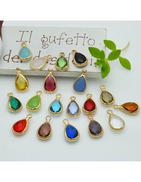 Charm di Cristalli a Forma di Gocce con Base Oro 7.5x14mm 1pz | GDO
