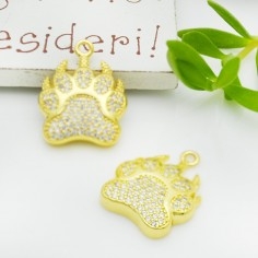 Ciondolo zampa in ottone oro con zirconi bianchi 16x20mm 1pz Gioie d'Oriente