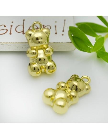 Ciondolo orsetto in ottone oro e argento rodiato 11x20 mm 1pz Gioie d'Oriente