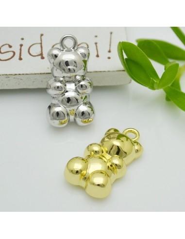 Ciondolo orsetto in ottone oro e argento rodiato 11x20 mm 1pz Gioie d'Oriente