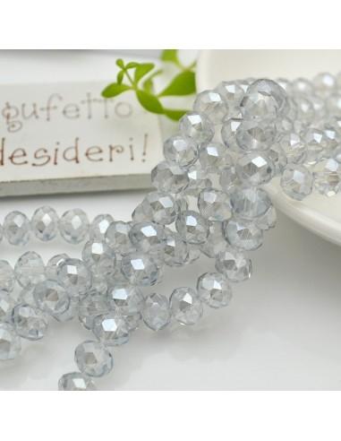 Filo di Mezzi Cristalli cinesi Grigio Chiaro trasparente rondelle cipollotti 6x8mm sfaccettati briolette 65-70pz