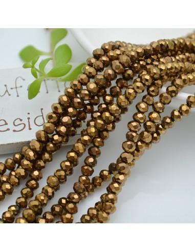 Filo di Mezzi Cristalli Oro ramato Rondelle 3x4mm Sfaccettati Briolette 125 a 145pz