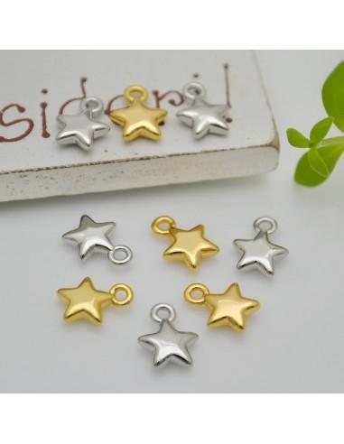 Ciondoli stelle lisce in ottone oro e argento rodiato 6x7 mm 2pz Gioie d'Oriente