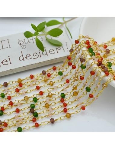 Catena rosario cristalli mix 3 mm ottone filo oro 50 cm Gioie d'Oriente