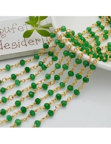 Catena rosario rondelle di agata verde giada sfaccettata 4mm con filo in ottone oro 50 cm | GDO