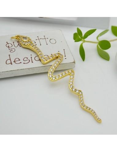 Ciondolo Serpente in ottone colore oro con zirconi bianchi 16x80mm 1pz | GDO
