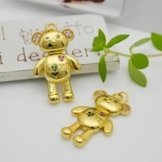 Ciondolo orsetto in ottone oro con zirconi colorati 18x31mm 1pz Gioie d'Oriente