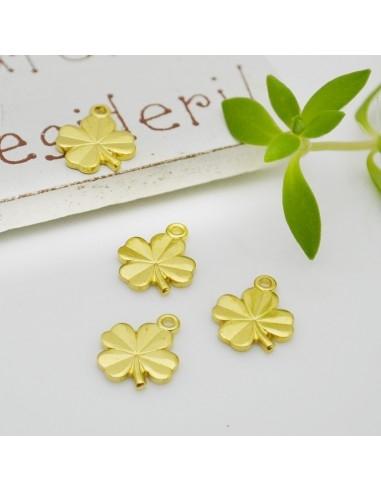 Ciondoli quadrifoglio in ottone naturale 9.5 mm 4pz Gioie d'Oriente