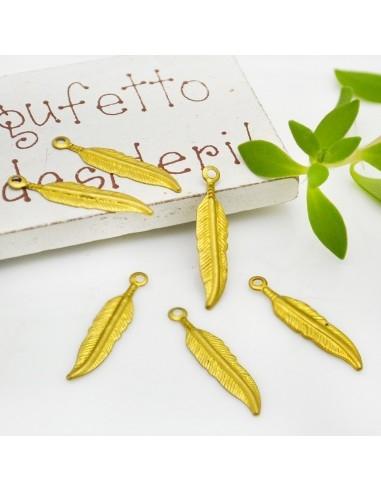 Ciondoli piuma in ottone 20 mm 10pz Gioie d'Oriente