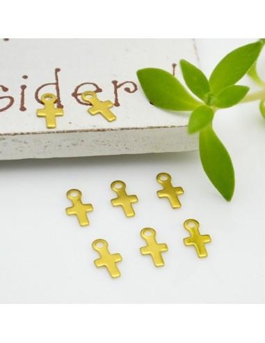 Ciondoli croce piccola in ottone naturale 3.5x6.5 mm 15pz Gioie d'Oriente