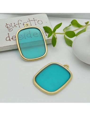 Ciondolo piastra in resina vetrificata colore verde acqua 22x30mm 1pz | GDO