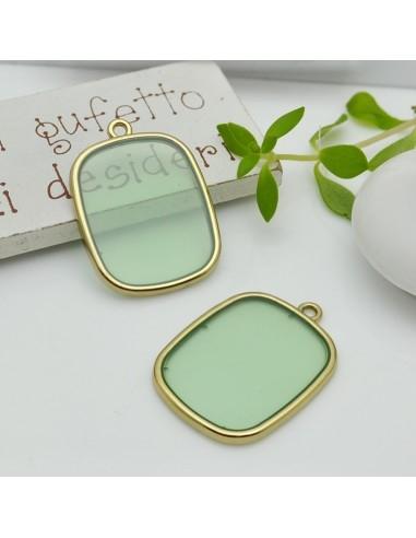 Ciondolo piastra in resina vetrificata colore verde chiarissimo 22x30mm 1pz | GDO