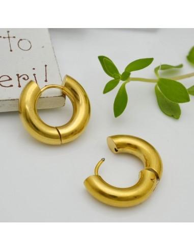 Orecchini a Cerchio grosso e liscio in Acciaio dorato 20mm 1 paio | GDO