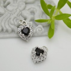 Ciondolo cuore in ottone argento con strass vari colori 13x9mm 1pz Gioie d'Oriente 2