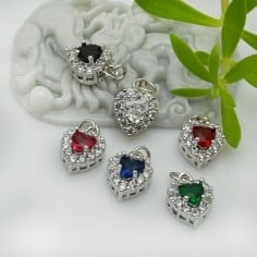 Ciondolo cuore in ottone argento con strass vari colori 13x9mm 1pz Gioie d'Oriente