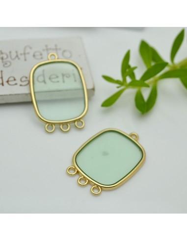 Connettore piastra in resina vetrificata colore verde chiarissimo con 3 anellini 22x34mm 1pz | GDO