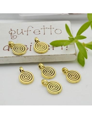 Ciondoli medaglia a spirale metallo oro scuro 8x11 mm 10pz Gioie d'Oriente