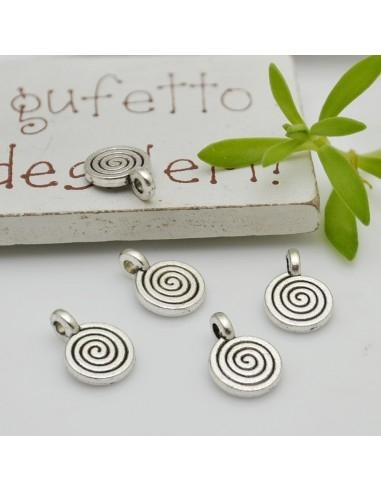 Ciondoli medaglia a spirale metallo argento rodiato 8x11 mm 10pz Gioie d'Oriente