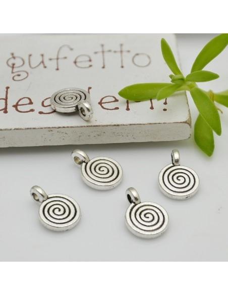Ciondoli medaglia a spirale metallo argento rodiato 8x11 mm 10pz Gioie d'Oriente