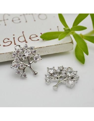 Ciondolo Albero della vita in ottone con strass zirconi argento 16x14mm 1pz Gioie d'Oriente
