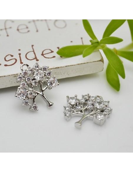Ciondolo Albero della vita in ottone con strass zirconi argento 16x14mm 1pz Gioie d'Oriente