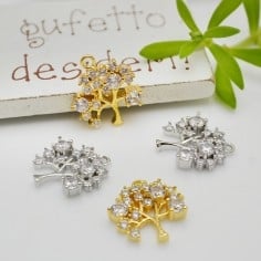 Ciondolo Albero della vita in ottone con strass zirconi 16x14mm 1pz Gioie d'Oriente