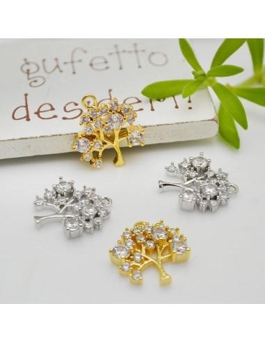 Ciondolo Albero della vita in ottone con strass zirconi 16x14mm 1pz Gioie d'Oriente