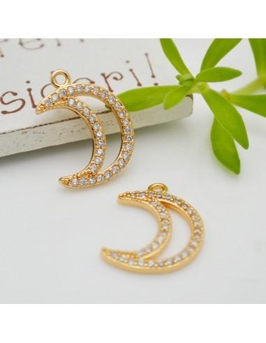 Ciondolo luna in ottone oro con strass 13.5x18mm 1pz Gioie d'Oriente