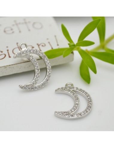 Ciondolo luna in ottone oro con strass 13.5x18mm 1pz Gioie d'Oriente
