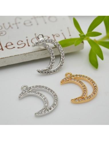 Ciondolo luna in ottone oro con strass 13.5x18mm 1pz Gioie d'Oriente
