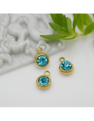 Mini Ciondolo Punto Luce in Acciaio placcato oro 6mm colore azzurro 1pz |GDO