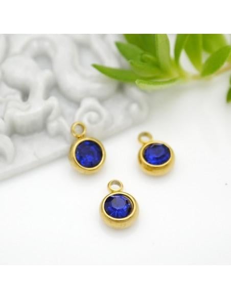 Mini Ciondolo Punto Luce in Acciaio placcato oro 6mm colore blu 1pz |GDO