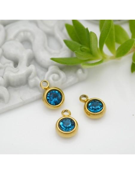 Mini Ciondolo Punto Luce in Acciaio placcato oro 6mm colore celeste 1pz |GDO