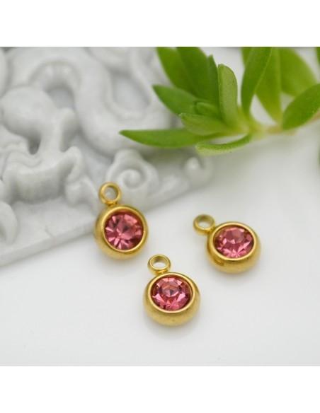 Mini Ciondolo Punto Luce in Acciaio placcato oro 6mm colore fuscia 1pz |GDO