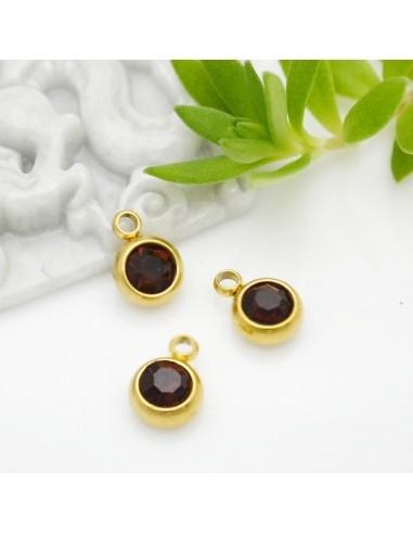 Mini Ciondolo Punto Luce in Acciaio placcato oro 6mm colore melanzano 1pz |GDO