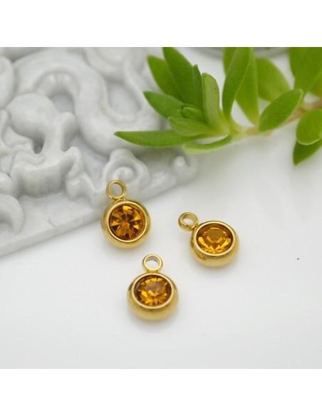 Mini Ciondolo Punto Luce in Acciaio placcato oro 6mm colore ocra 1pz |GDO