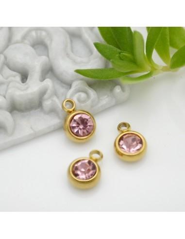 Mini Ciondolo Punto Luce in Acciaio placcato oro 6mm colore rosa scuro 1pz |GDO