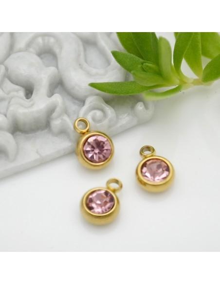 Mini Ciondolo Punto Luce in Acciaio placcato oro 6mm colore rosa scuro 1pz |GDO