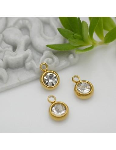 Mini Ciondolo Punto Luce in Acciaio placcato oro 6mm colore trasparente 1pz |GDO