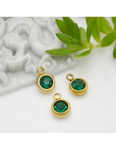 Mini Ciondolo Punto Luce in Acciaio placcato oro 6mm colore verde smeraldo1pz |GDO